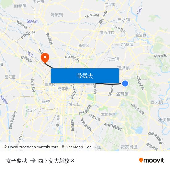 女子监狱 to 西南交大新校区 map