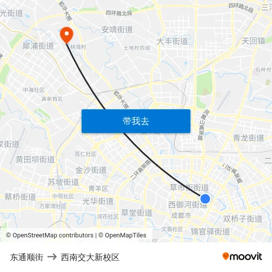 东通顺街 to 西南交大新校区 map