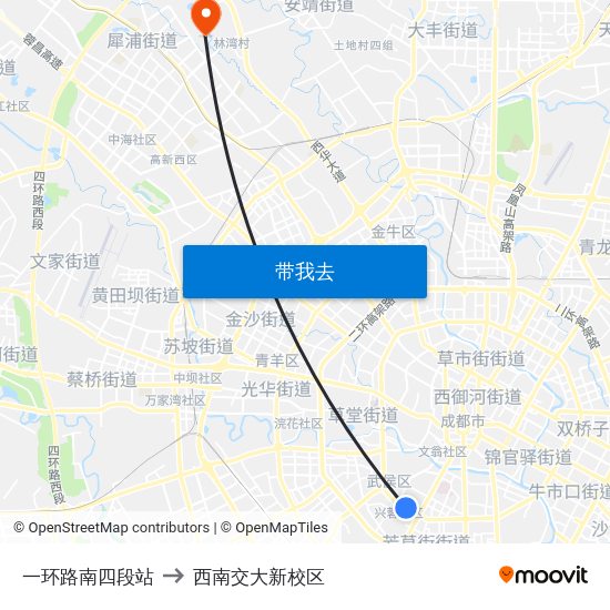 一环路南四段站 to 西南交大新校区 map