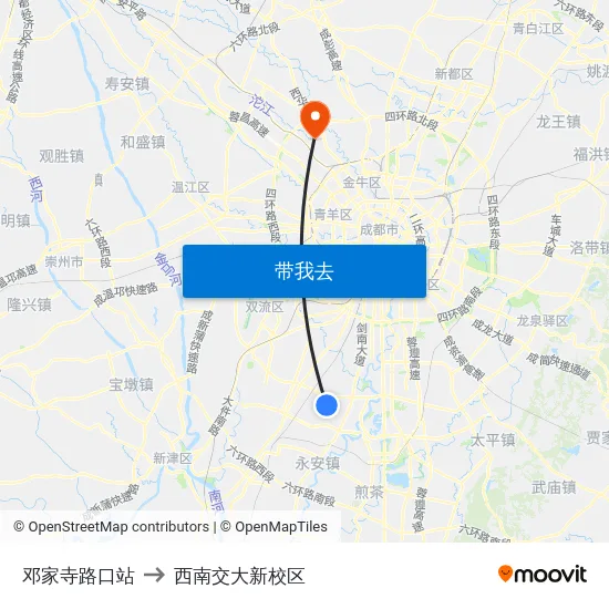 邓家寺路口站 to 西南交大新校区 map