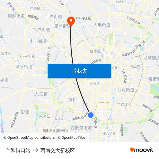 仁和街口站 to 西南交大新校区 map