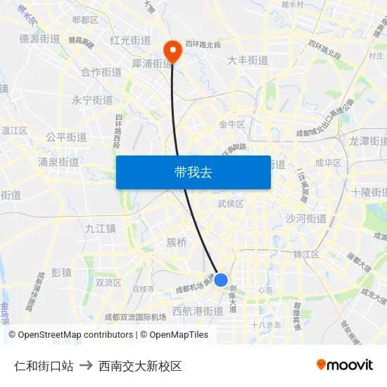仁和街口站 to 西南交大新校区 map