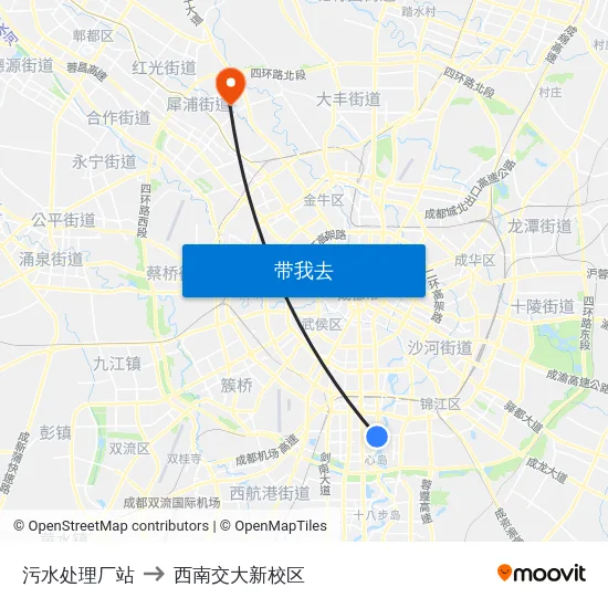 污水处理厂站 to 西南交大新校区 map