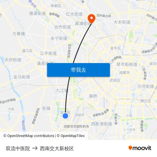 双流中医院 to 西南交大新校区 map