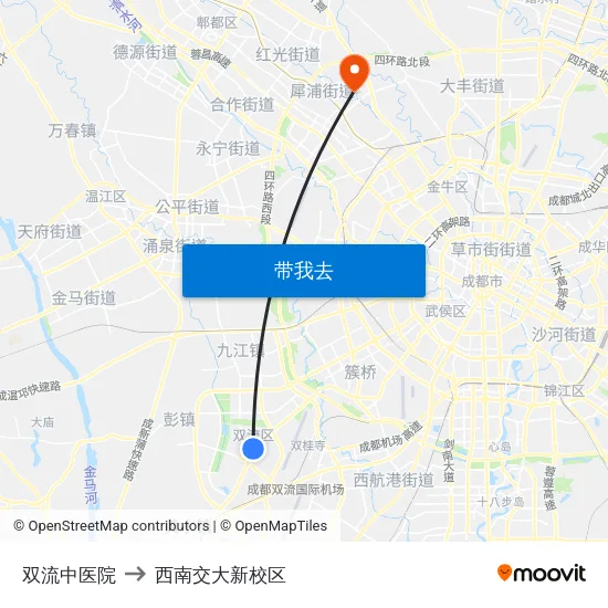 双流中医院 to 西南交大新校区 map