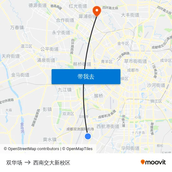 双华场 to 西南交大新校区 map