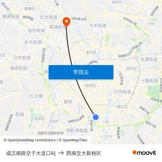 成汉南路交子大道口站 to 西南交大新校区 map