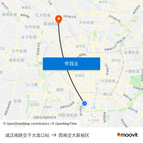 成汉南路交子大道口站 to 西南交大新校区 map