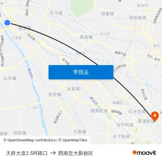 天府大道2.5环路口 to 西南交大新校区 map