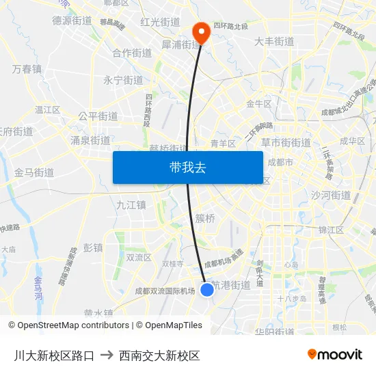 川大新校区路口 to 西南交大新校区 map