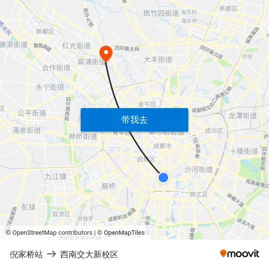 倪家桥站 to 西南交大新校区 map