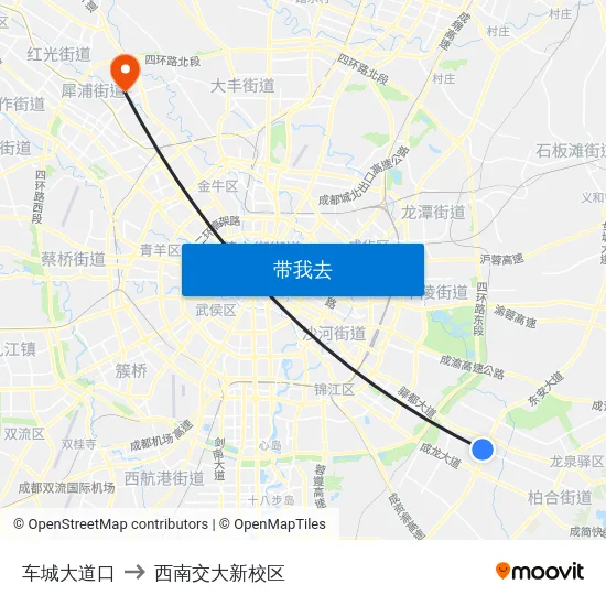 车城大道口 to 西南交大新校区 map