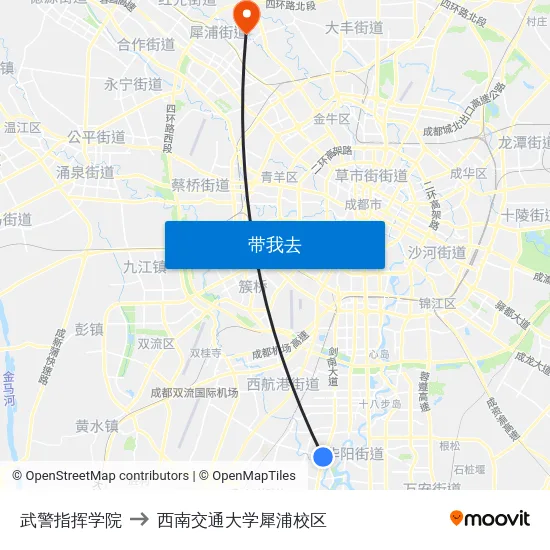 武警指挥学院 to 西南交通大学犀浦校区 map
