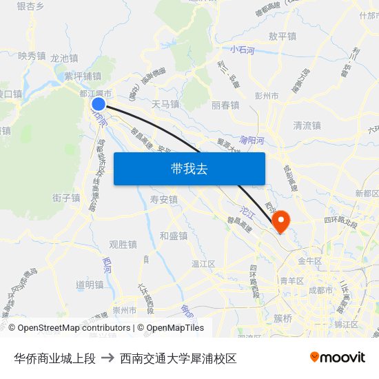 华侨商业城上段 to 西南交通大学犀浦校区 map