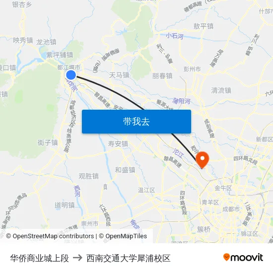 华侨商业城上段 to 西南交通大学犀浦校区 map