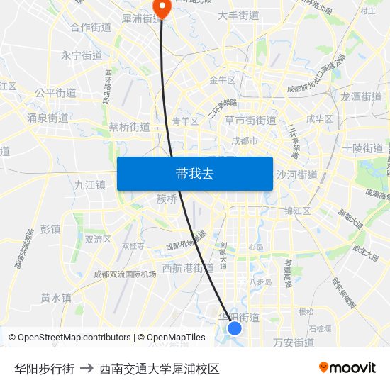 华阳步行街 to 西南交通大学犀浦校区 map