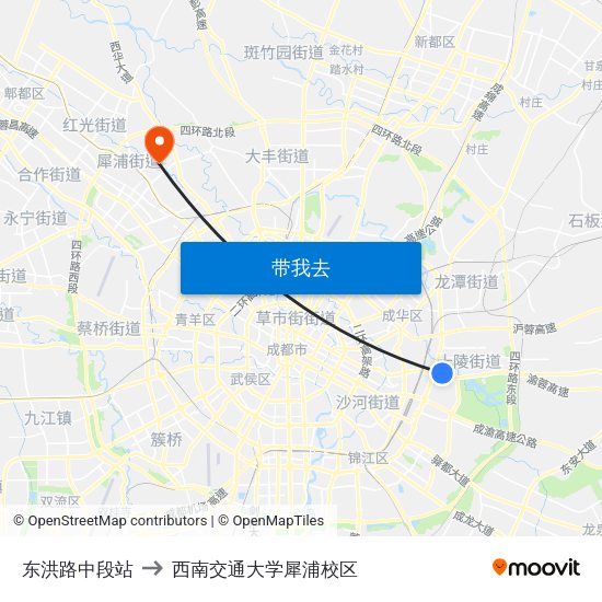 东洪路中段站 to 西南交通大学犀浦校区 map