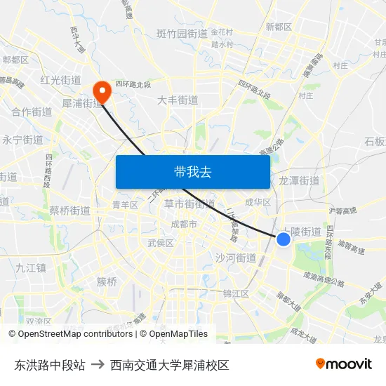 东洪路中段站 to 西南交通大学犀浦校区 map