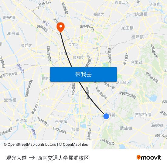 观光大道 to 西南交通大学犀浦校区 map