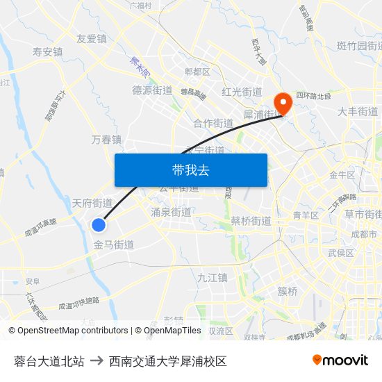 蓉台大道北站 to 西南交通大学犀浦校区 map