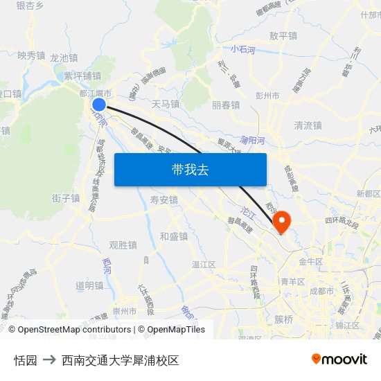 恬园 to 西南交通大学犀浦校区 map