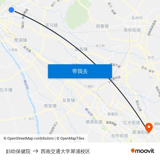 妇幼保健院 to 西南交通大学犀浦校区 map