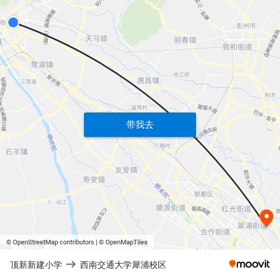 顶新新建小学 to 西南交通大学犀浦校区 map
