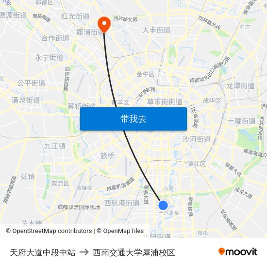 天府大道中段中站 to 西南交通大学犀浦校区 map