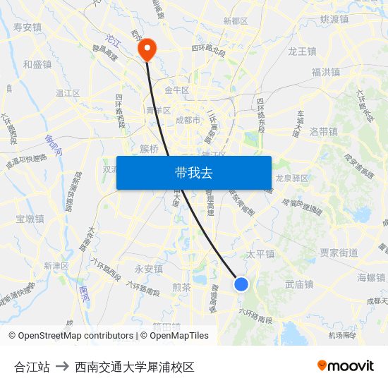 合江站 to 西南交通大学犀浦校区 map