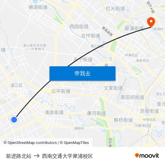 前进路北站 to 西南交通大学犀浦校区 map