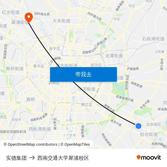 实德集团 to 西南交通大学犀浦校区 map