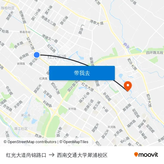 红光大道尚锦路口 to 西南交通大学犀浦校区 map