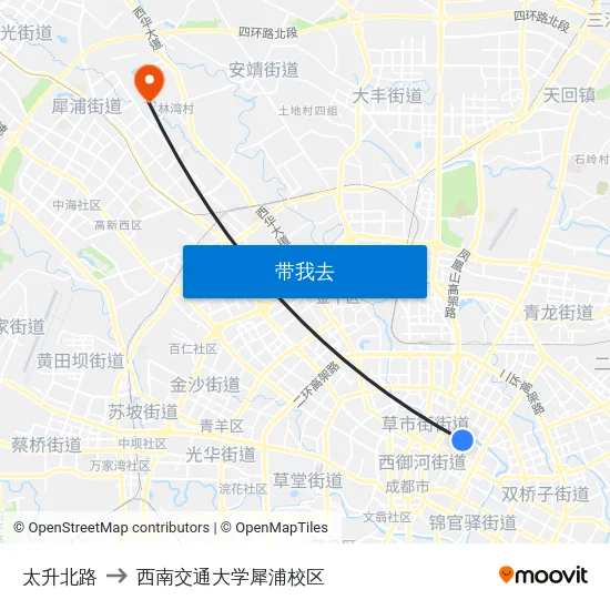 太升北路 to 西南交通大学犀浦校区 map
