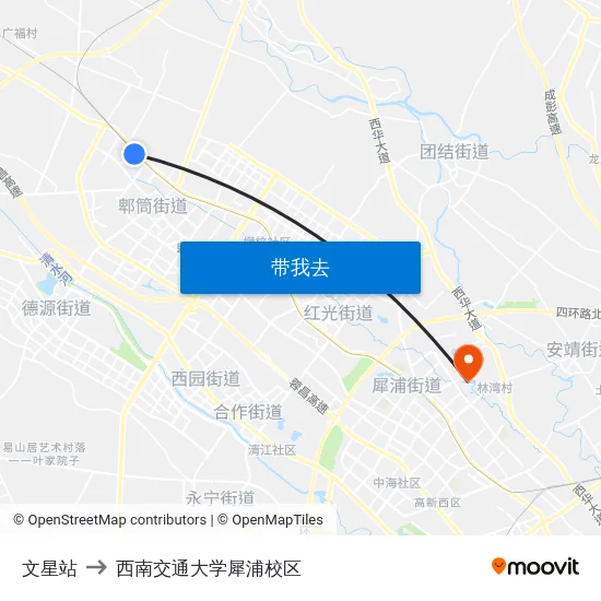 文星站 to 西南交通大学犀浦校区 map