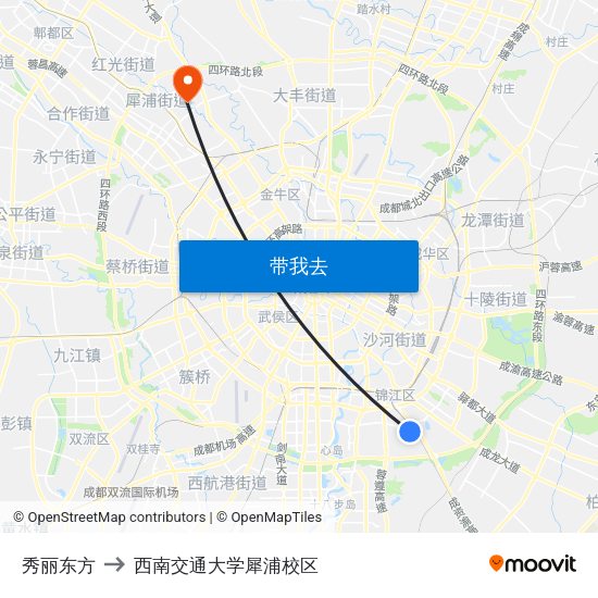 秀丽东方 to 西南交通大学犀浦校区 map