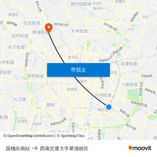 国槐街南站 to 西南交通大学犀浦校区 map
