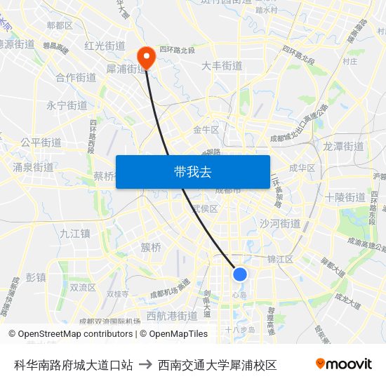 科华南路府城大道口站 to 西南交通大学犀浦校区 map