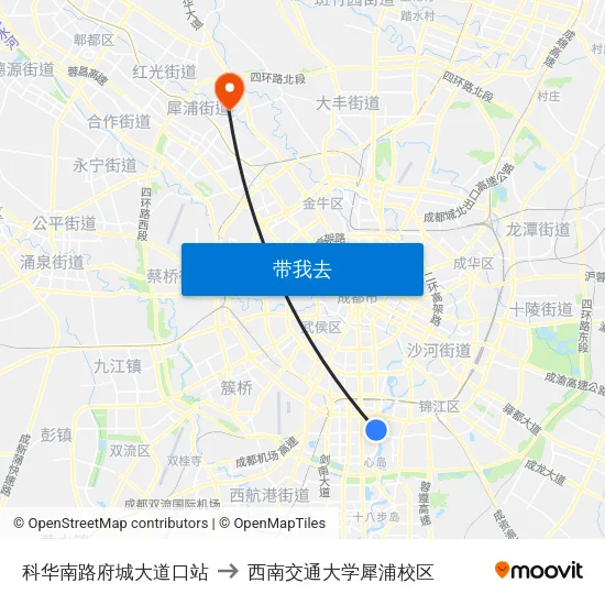 科华南路府城大道口站 to 西南交通大学犀浦校区 map