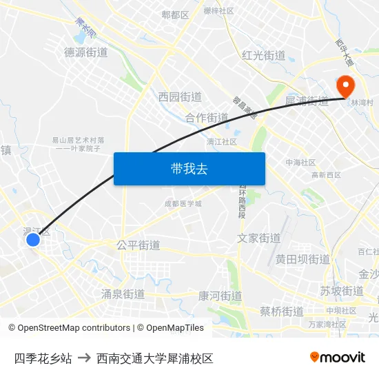 四季花乡站 to 西南交通大学犀浦校区 map