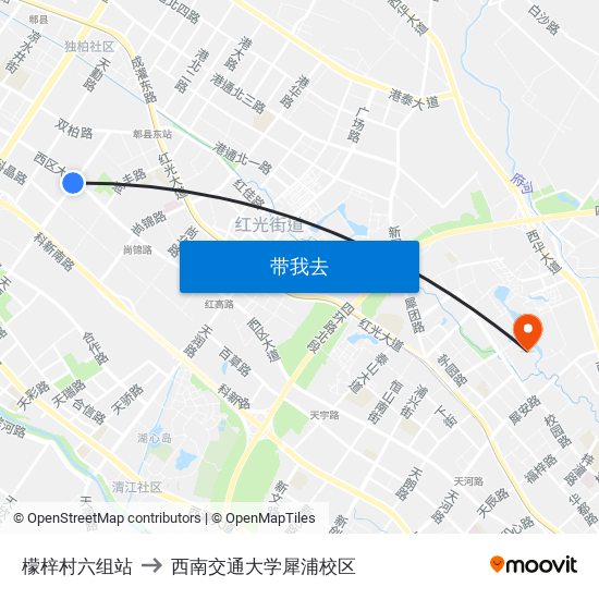 檬梓村六组站 to 西南交通大学犀浦校区 map