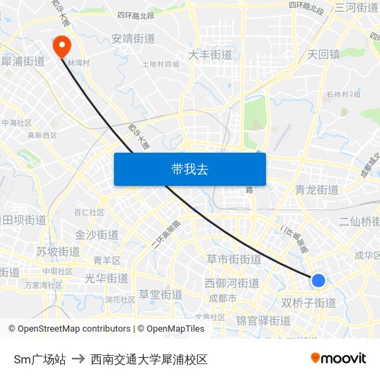 Sm广场站 to 西南交通大学犀浦校区 map