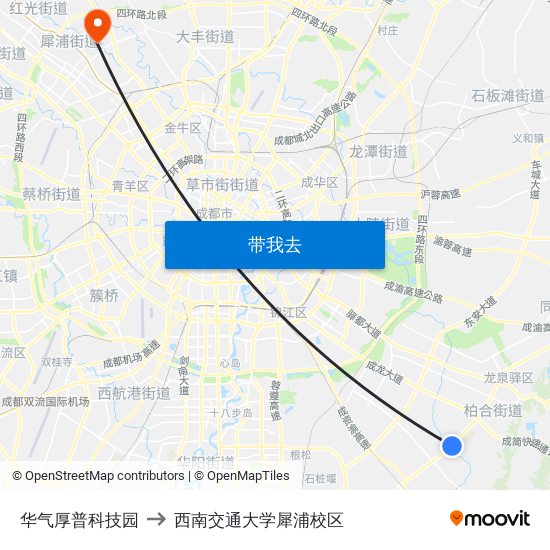 华气厚普科技园 to 西南交通大学犀浦校区 map