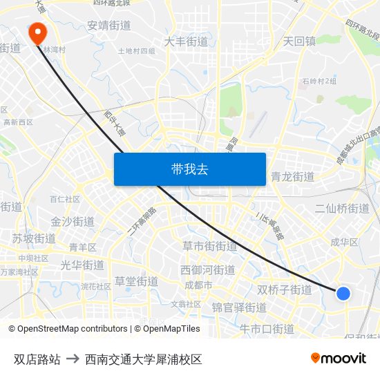 双店路站 to 西南交通大学犀浦校区 map