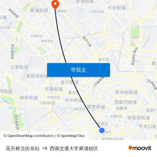 高升桥北街东站 to 西南交通大学犀浦校区 map