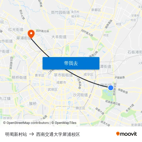 明蜀新村站 to 西南交通大学犀浦校区 map