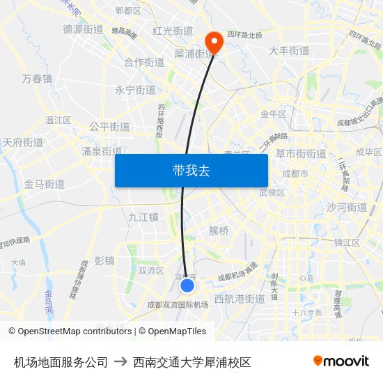 机场地面服务公司 to 西南交通大学犀浦校区 map