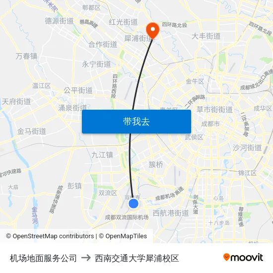 机场地面服务公司 to 西南交通大学犀浦校区 map