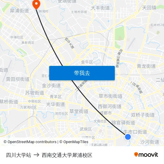 四川大学站 to 西南交通大学犀浦校区 map