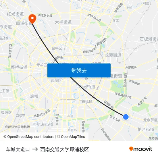 车城大道口 to 西南交通大学犀浦校区 map