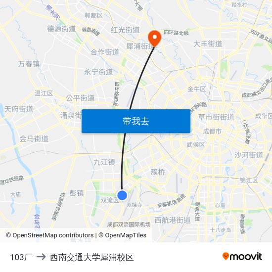 103厂 to 西南交通大学犀浦校区 map